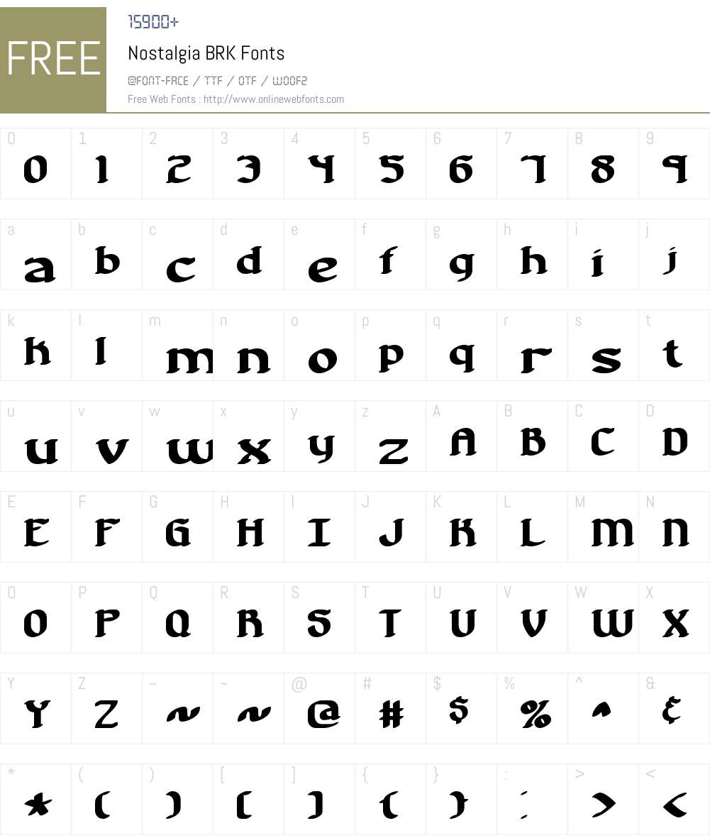 Nostalgia BRK Font Screenshots