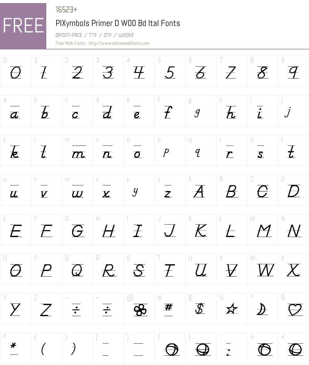 PIXymbolsPrimerDW00-BdItal Font Screenshots