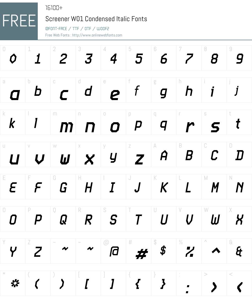 ScreenerW01-CondensedItalic Font Screenshots