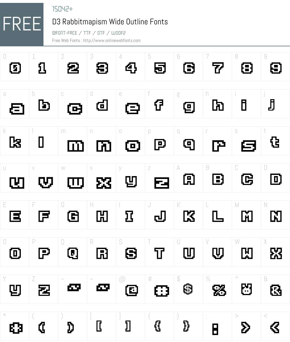 D3 Rabbitmapism Wide Outline Font Screenshots