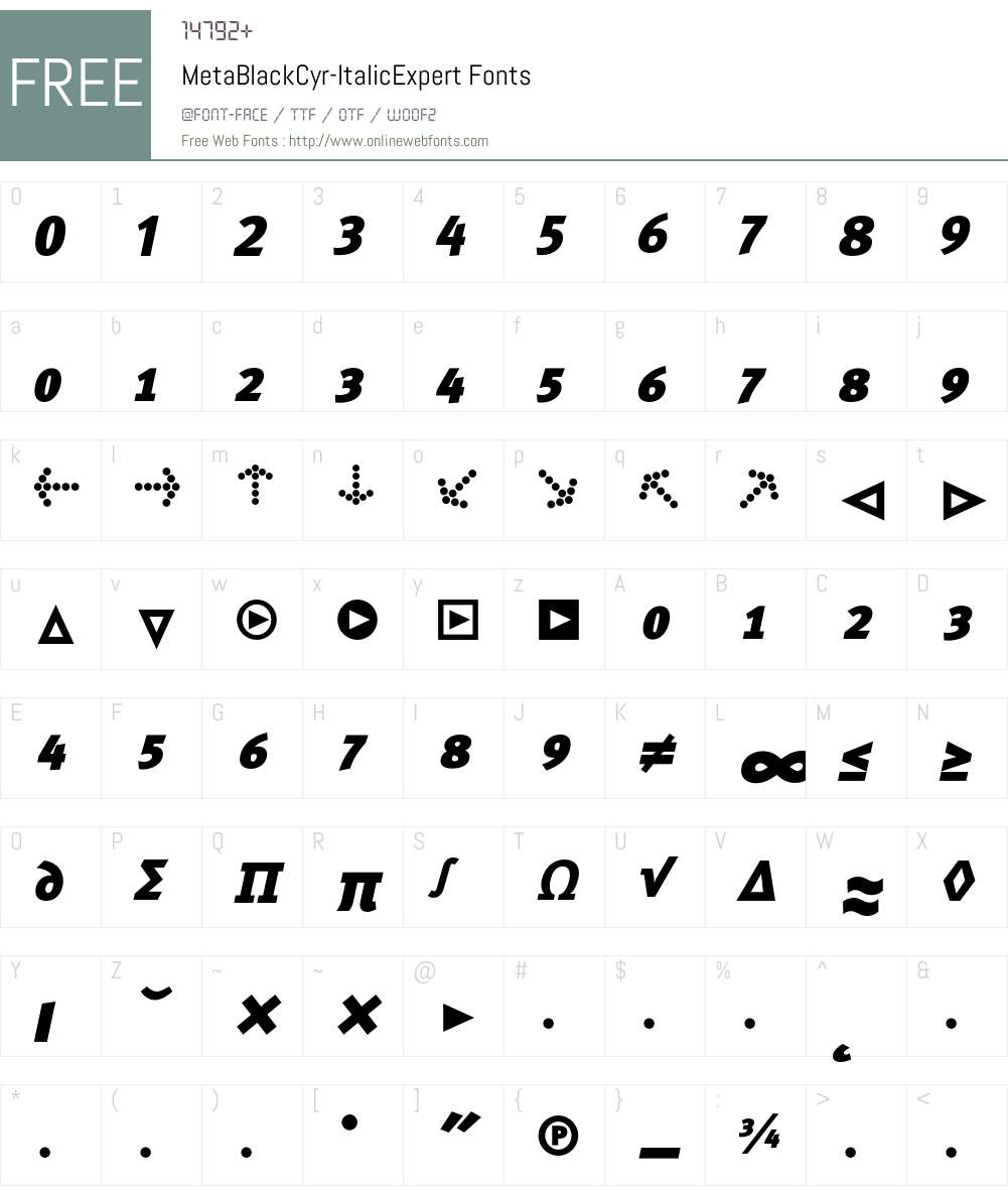 MetaBlackCyr-ItalicExpert Font Screenshots