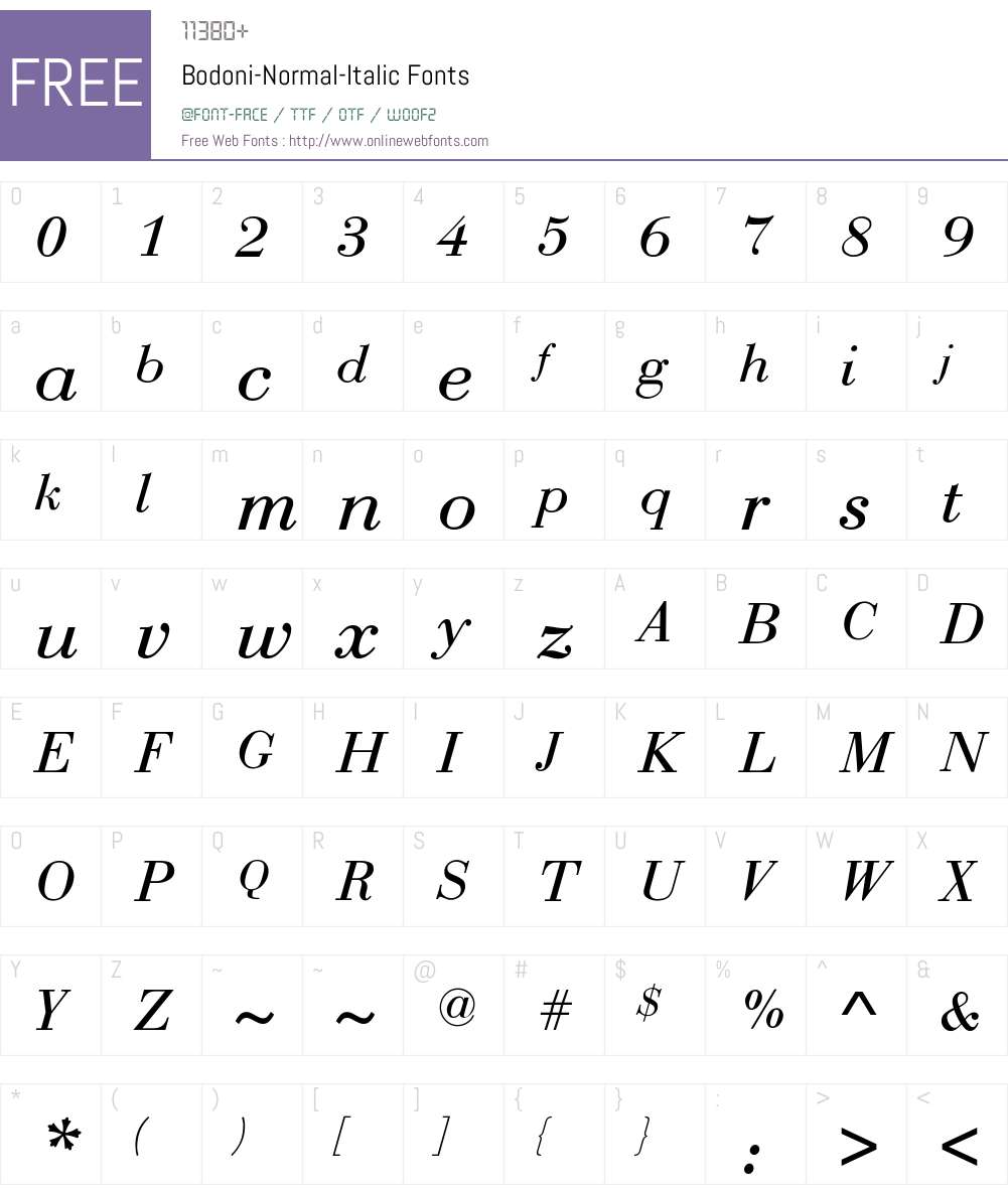 Bodoni-Normal-Italic Font Screenshots