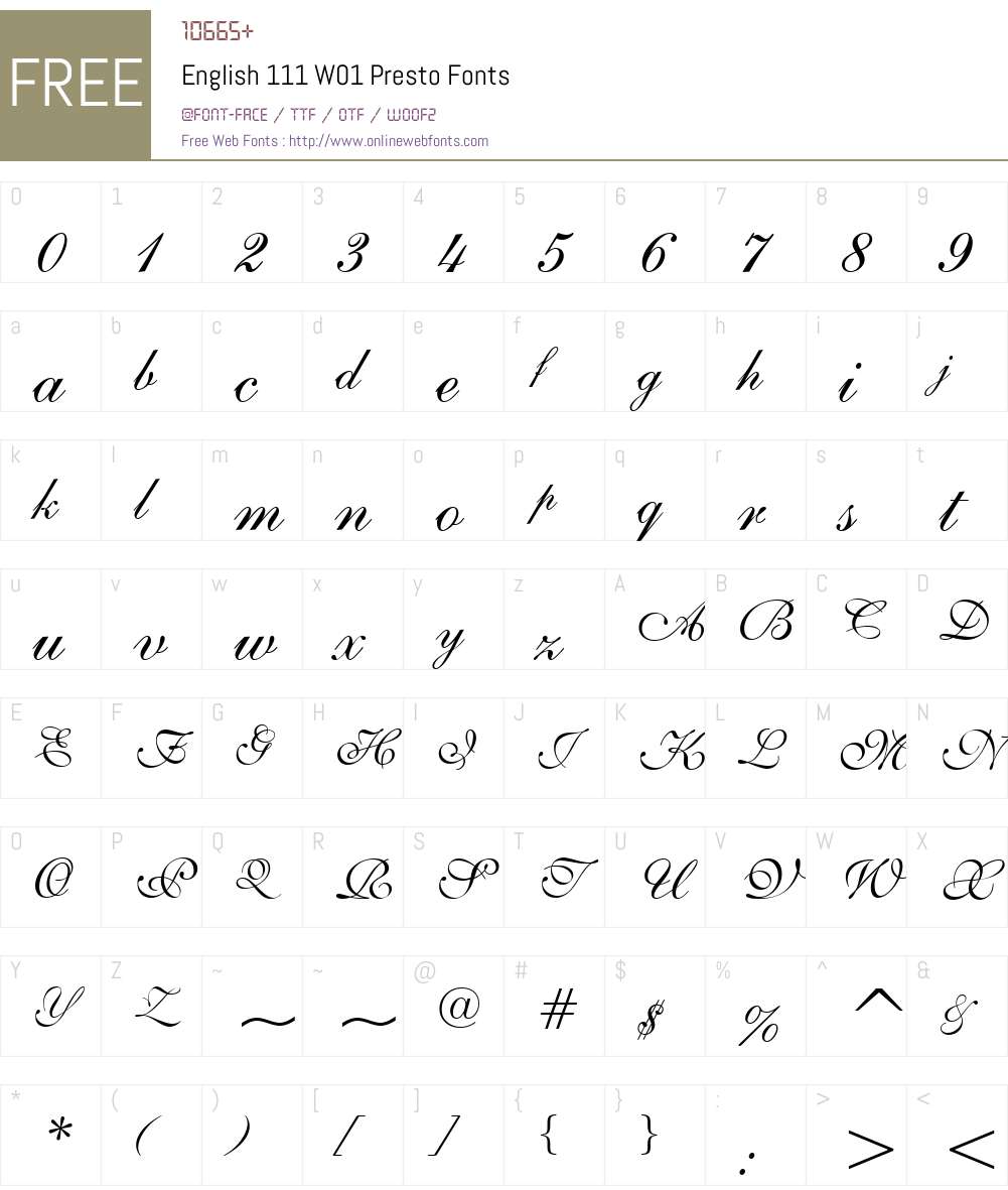 English111W01-Presto Font Screenshots