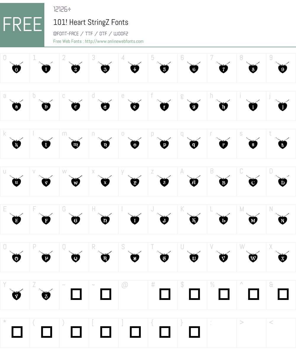 101! Heart StringZ Font Screenshots