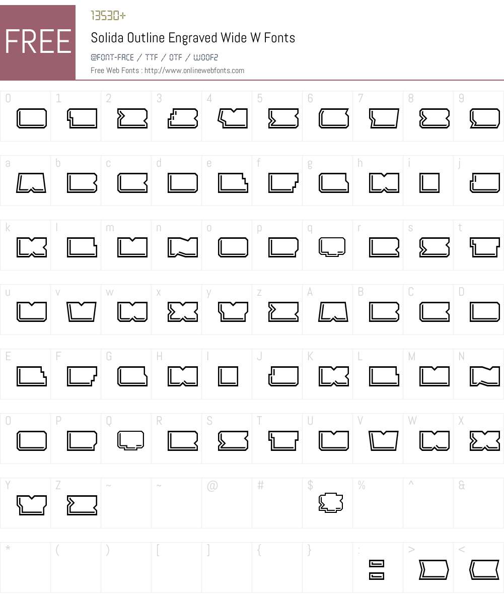 SolidaOutlineEngravedWideW Font Screenshots