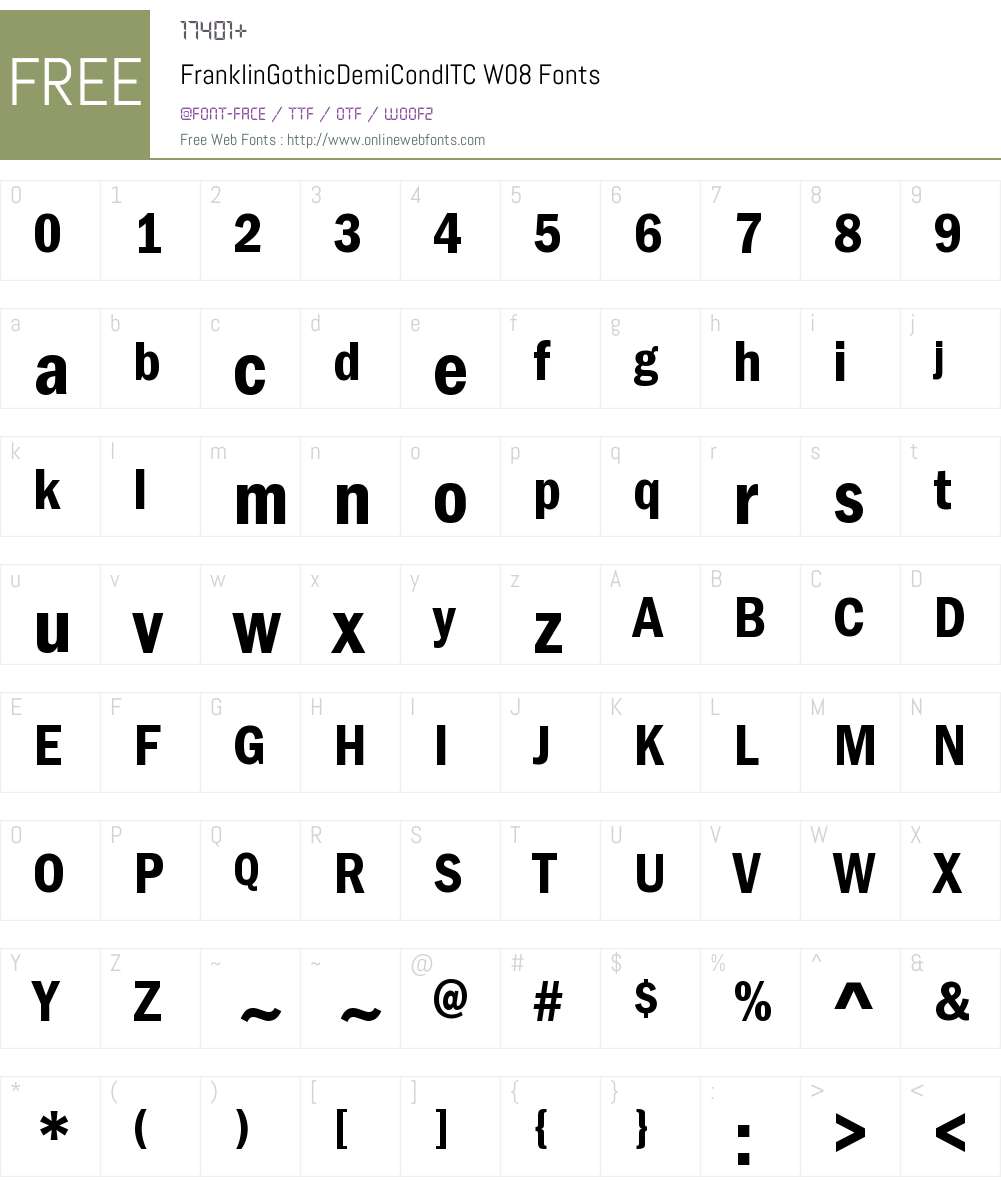 FranklinGothicDemiCondITCW08 Font Screenshots