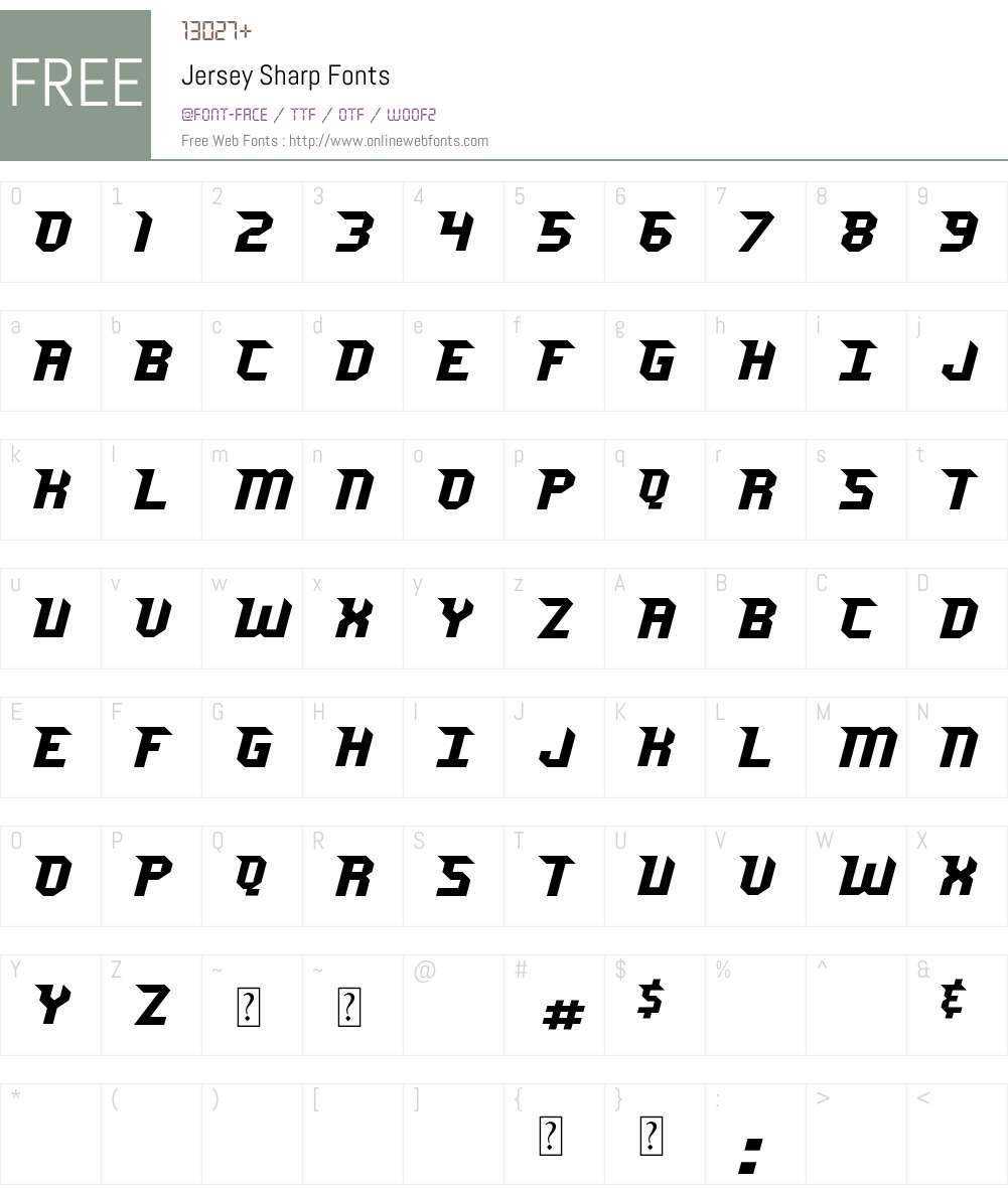 Jersey Sharp 1.00 October 2, 2014, initial release Fonts Free