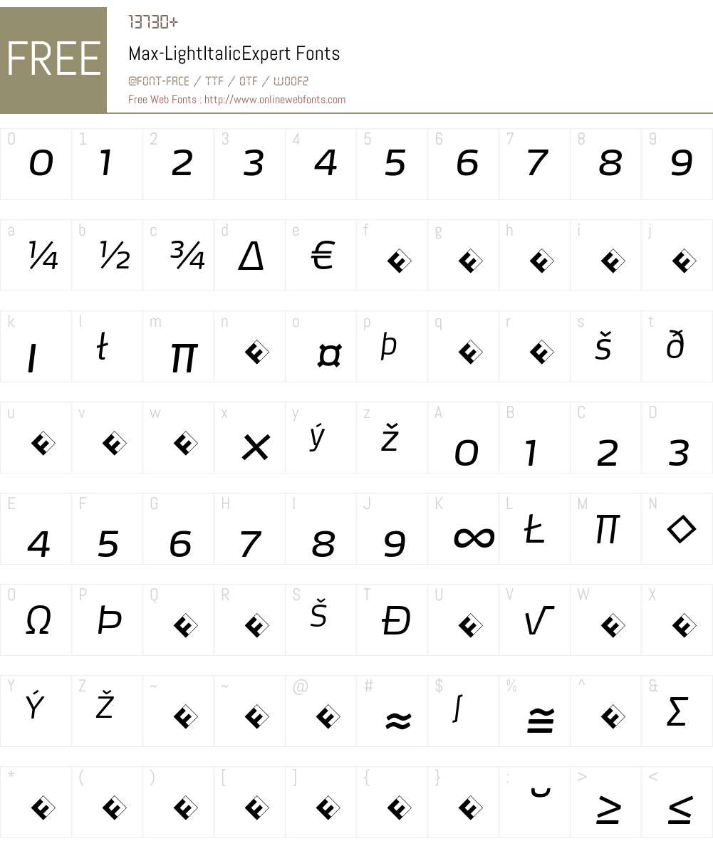 Max-LightItalicExpert Font Screenshots