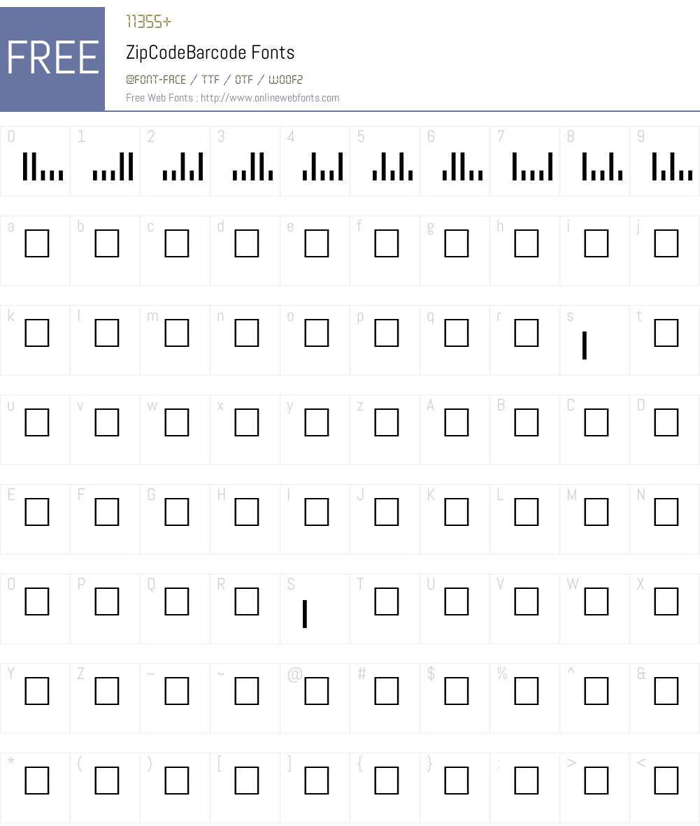 ZipCodeBarcode Font Screenshots