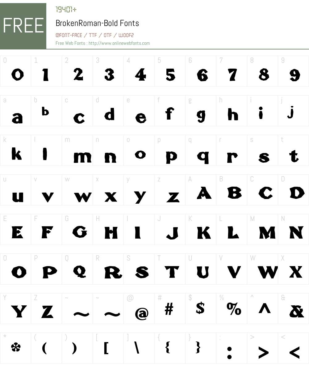 BrokenRoman Font Screenshots