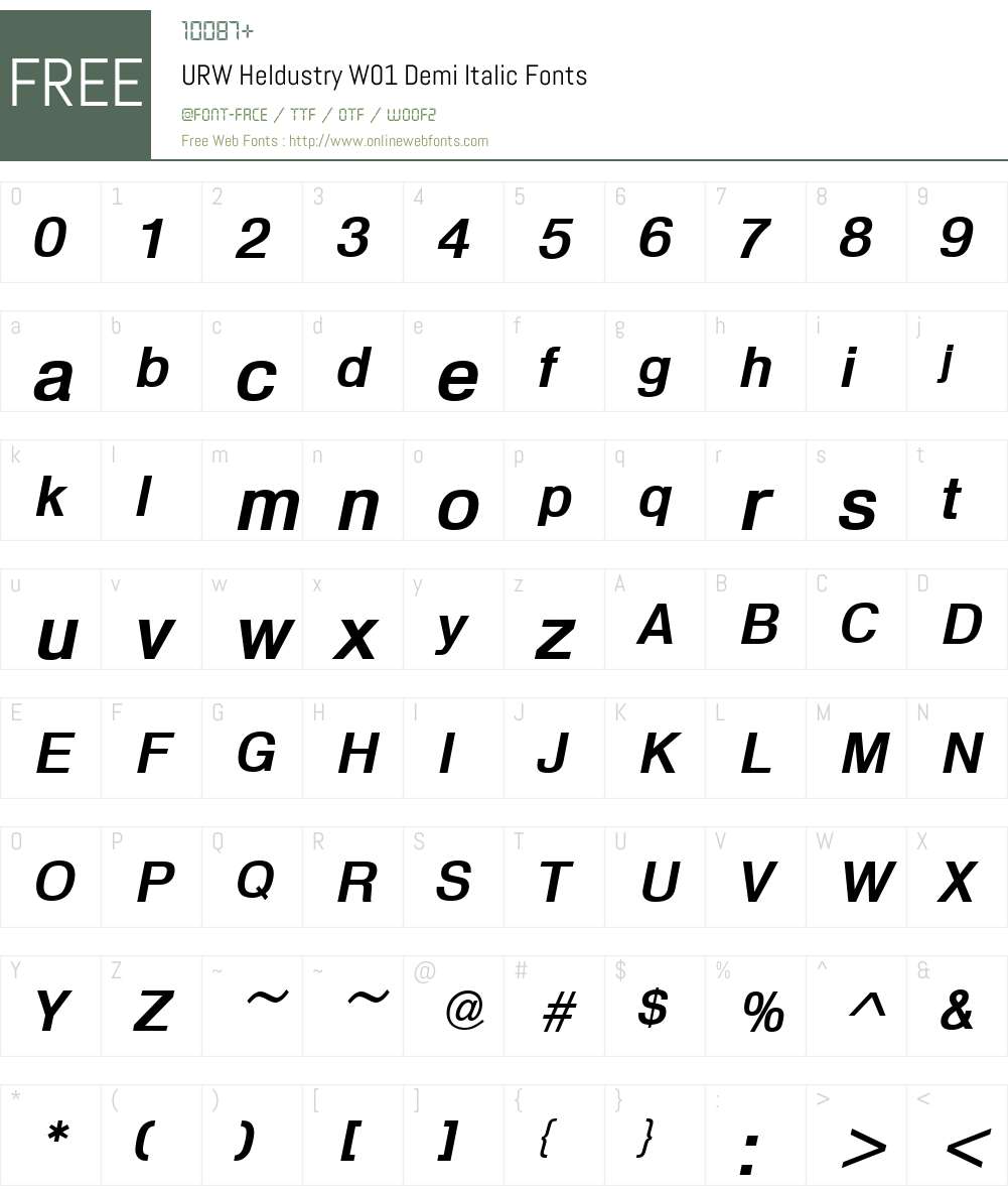 URWHeldustryW01-DemiItalic Font Screenshots