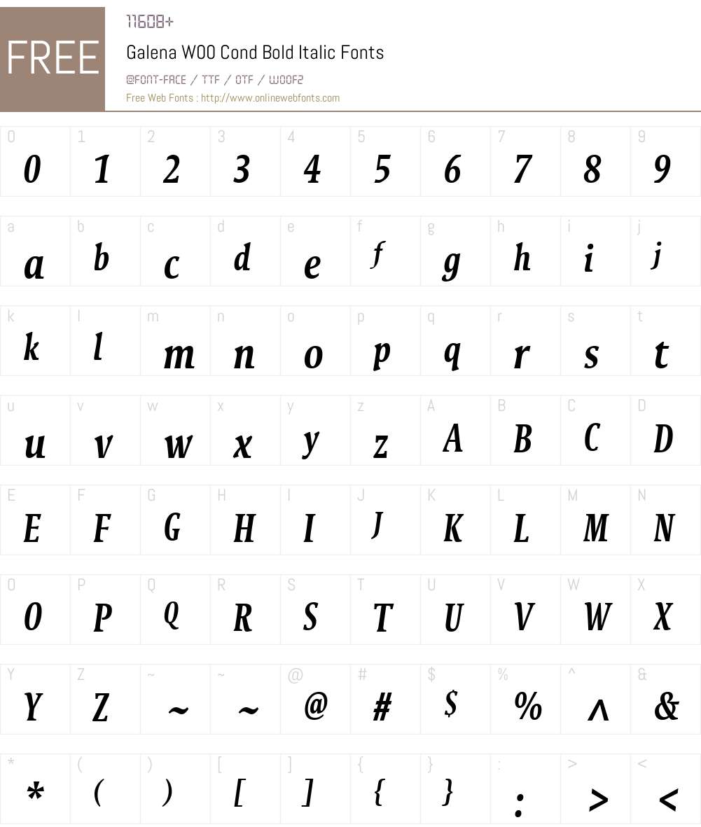 GalenaW00-CondBoldItalic Font Screenshots