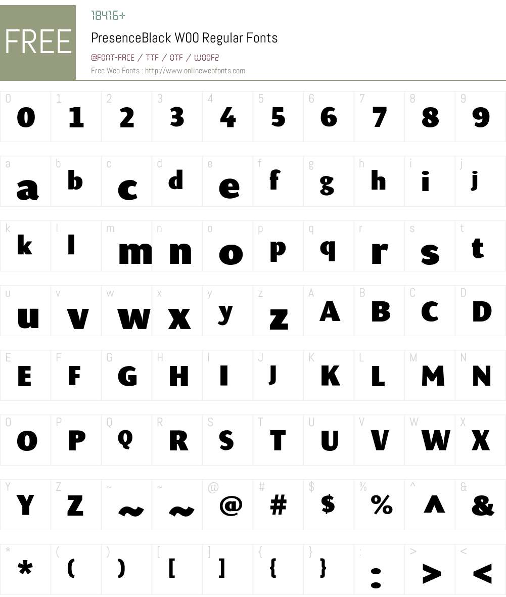 PresenceBlackW00-Regular Font Screenshots