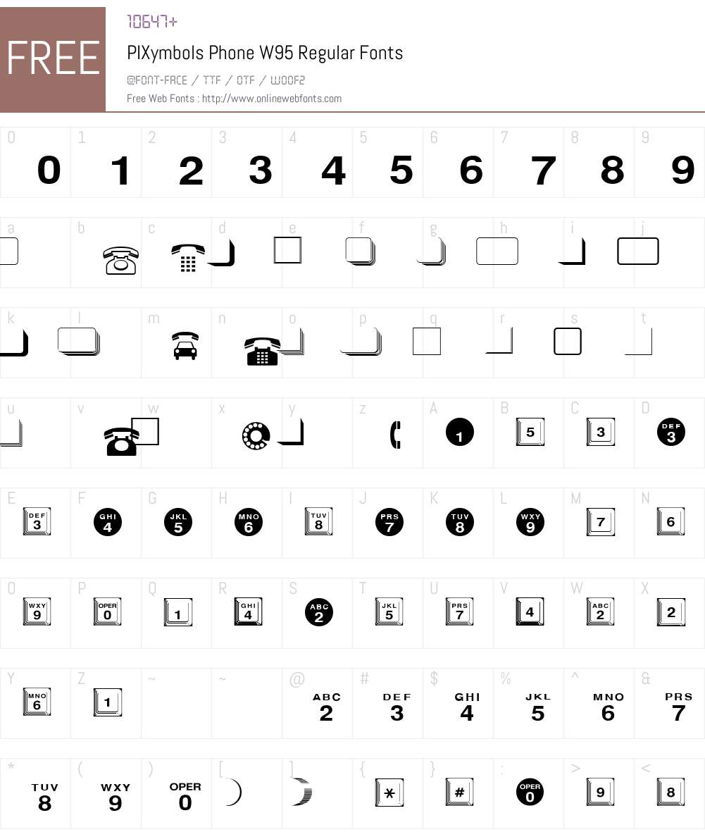 PIXymbolsPhoneW95-Regular Font Screenshots