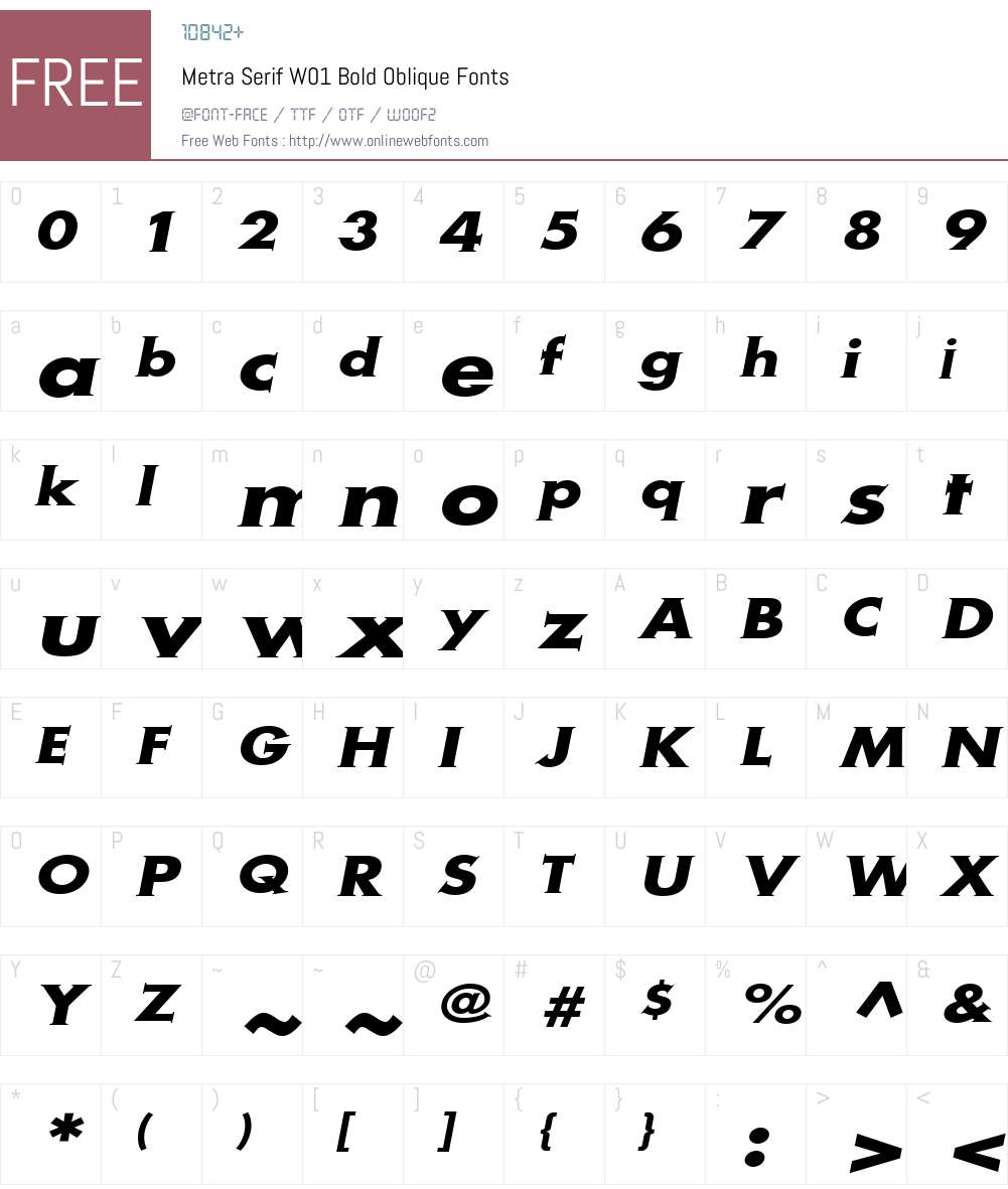 MetraSerifW01-BoldOblique Font Screenshots