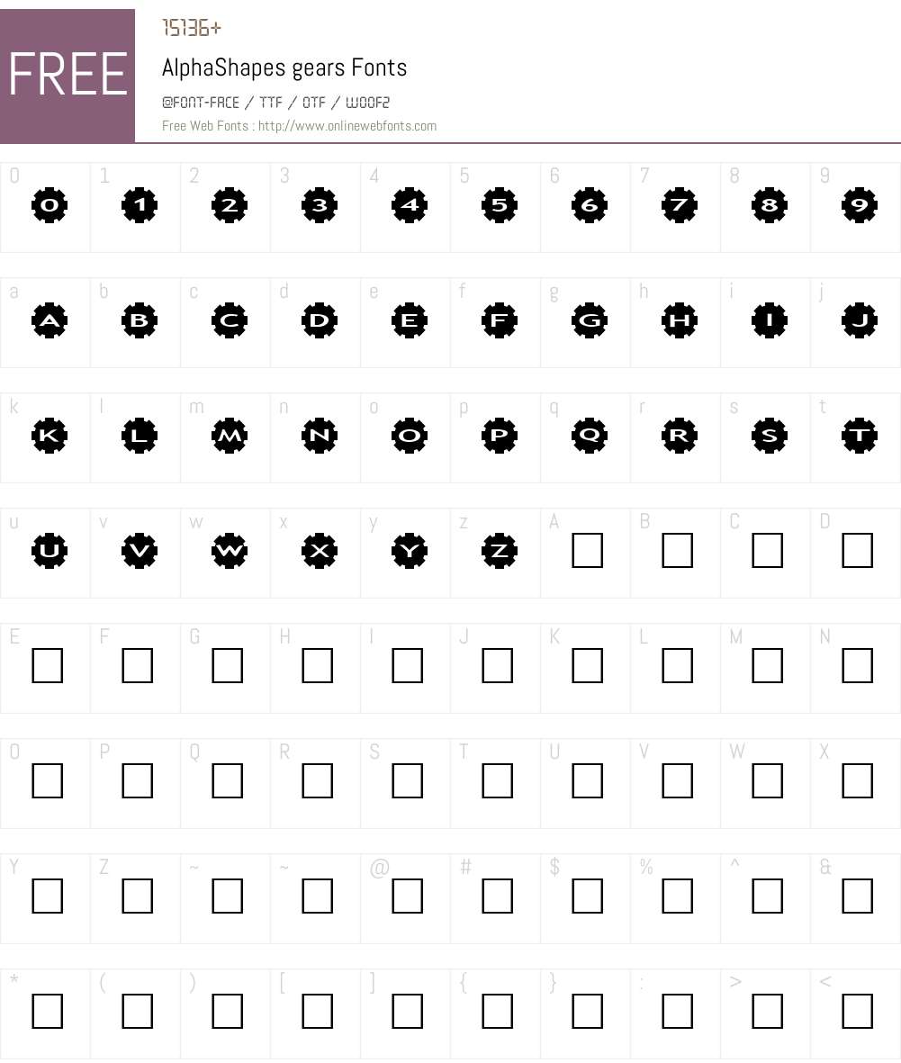 AlphaShapes gears Font Screenshots