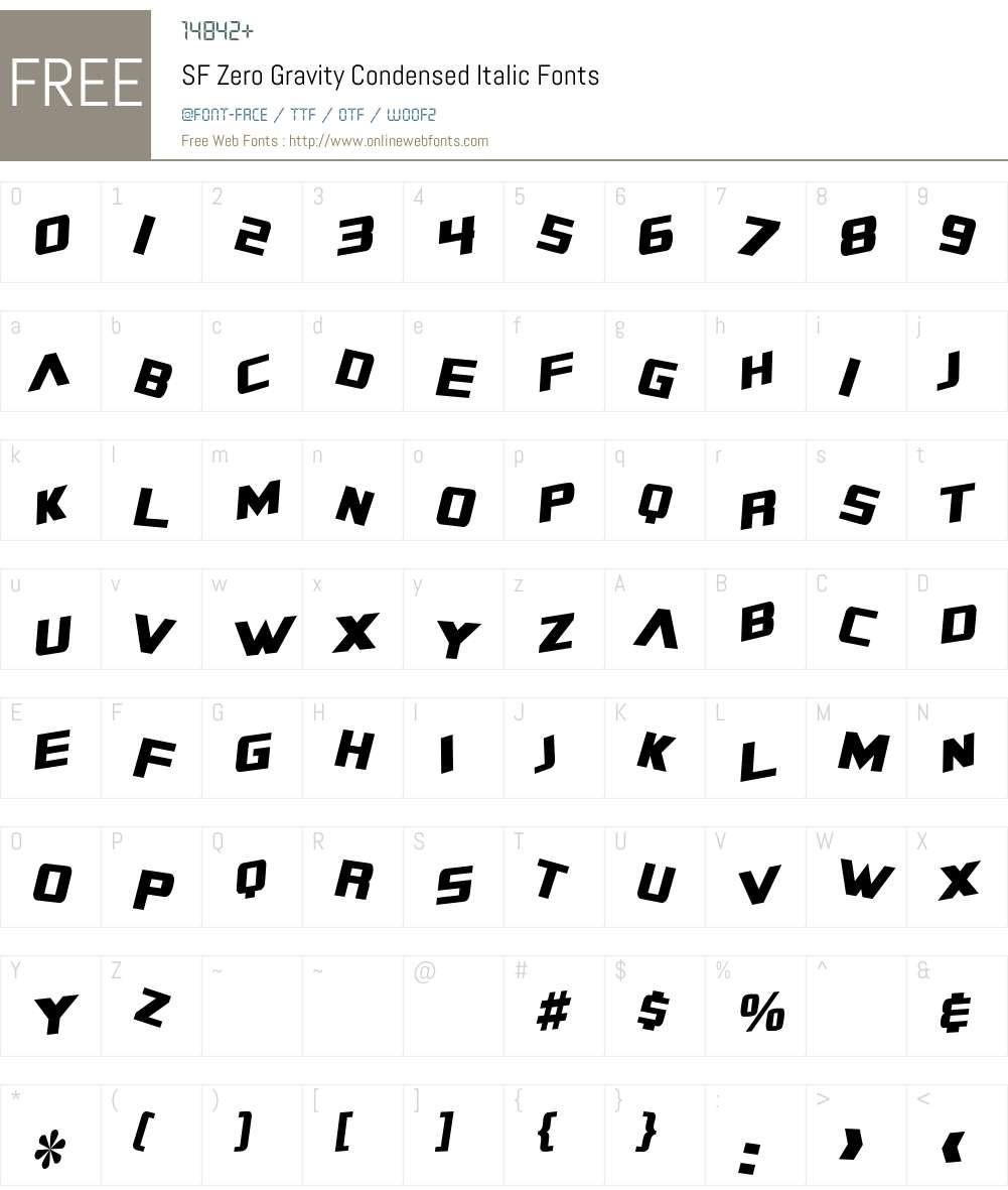 SF Zero Gravity Condensed Font Screenshots