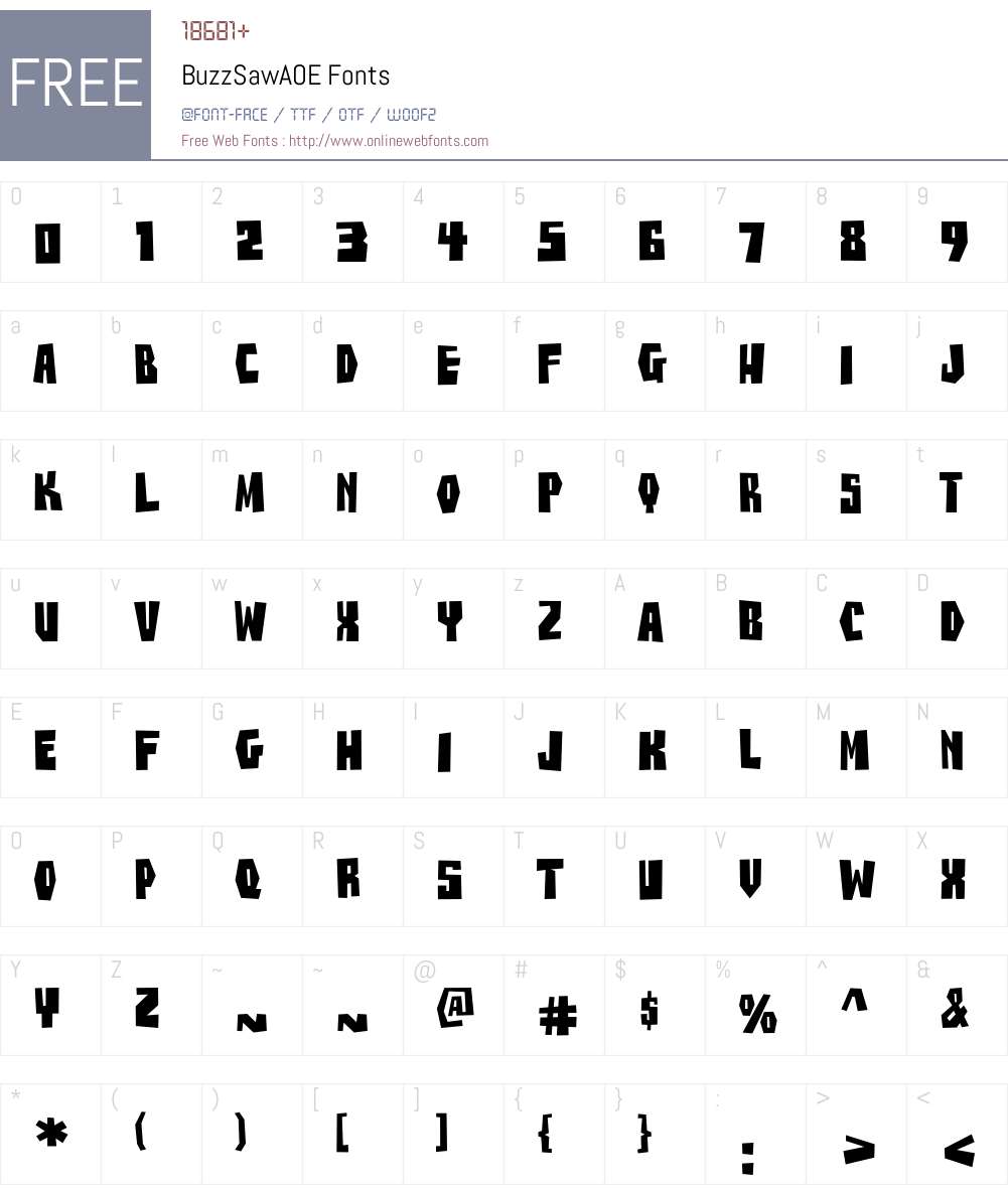 BuzzSawAOE Font Screenshots