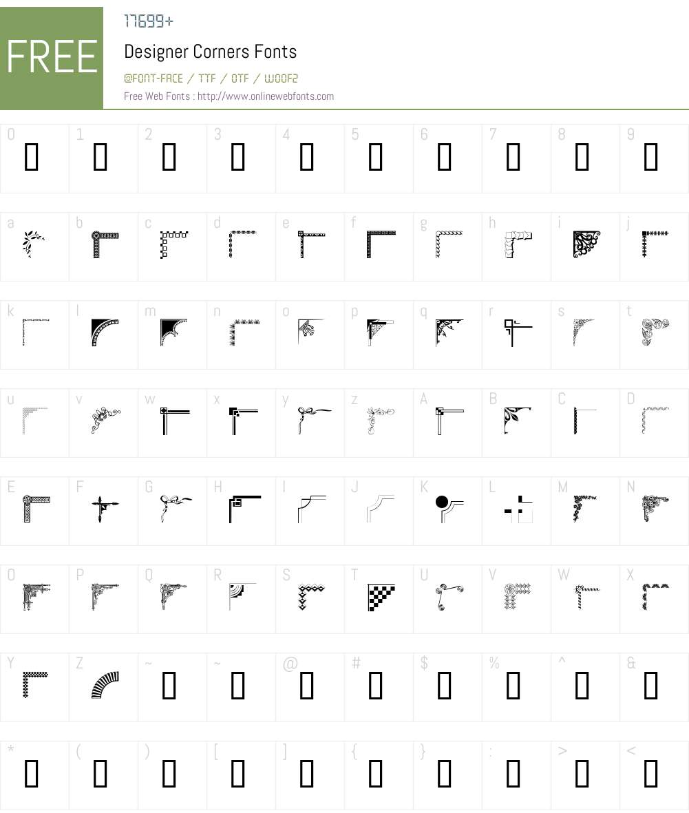 Designer Corners Font Screenshots