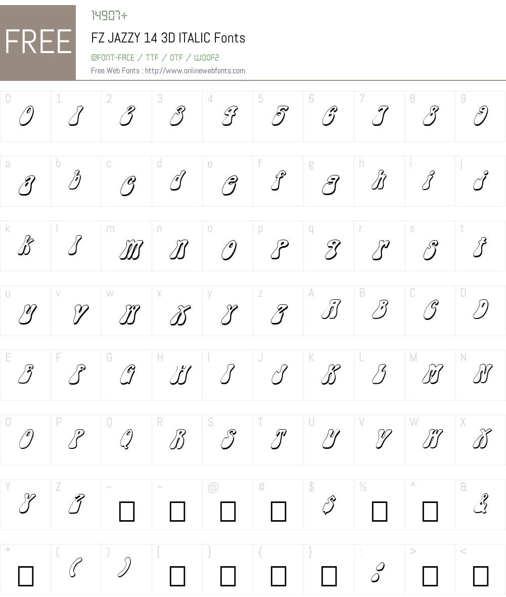 FZ JAZZY 14 3D ITALIC Font Screenshots