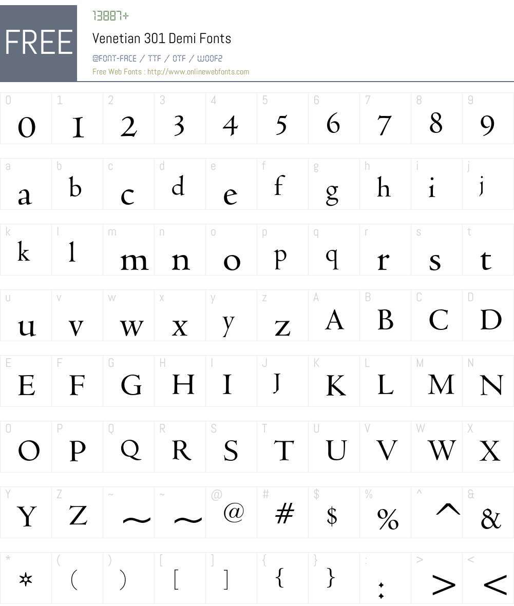 Venetian 301 Font Screenshots