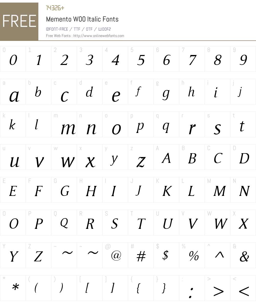 MementoW00-Italic Font Screenshots