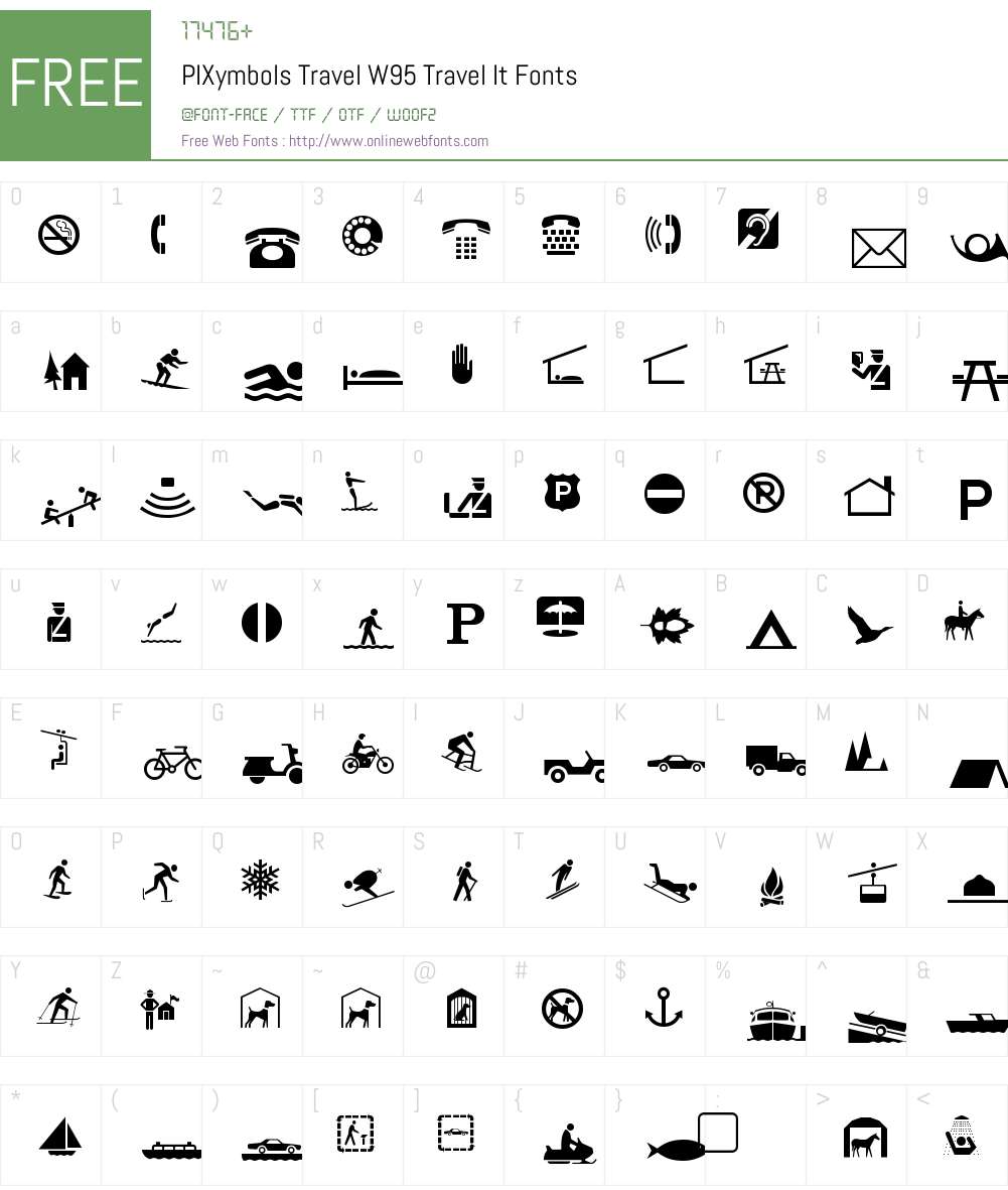 PIXymbolsTravelW95-TravelIt Font Screenshots