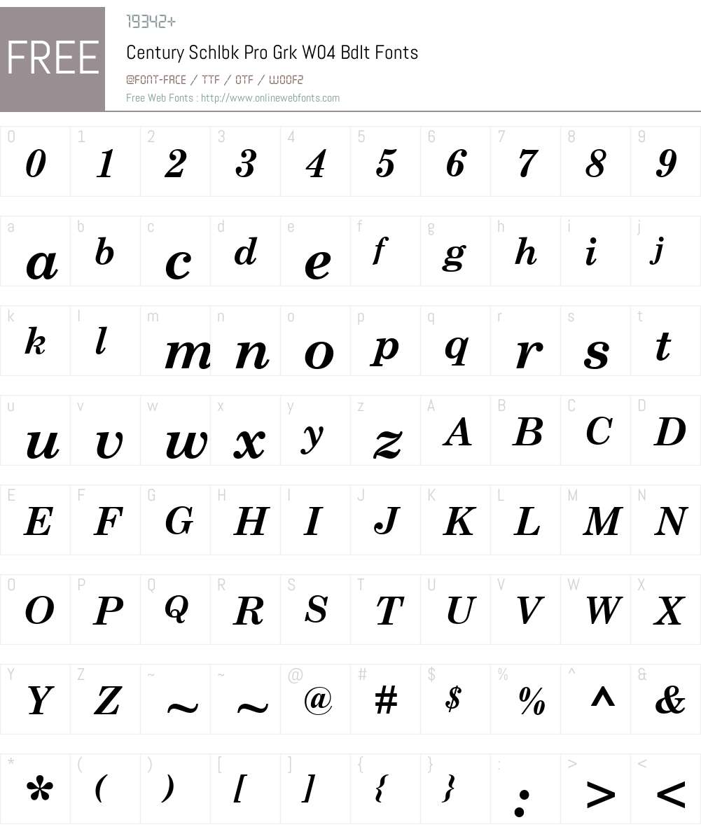 CenturySchlbkProGrkW04-BdIt Font Screenshots