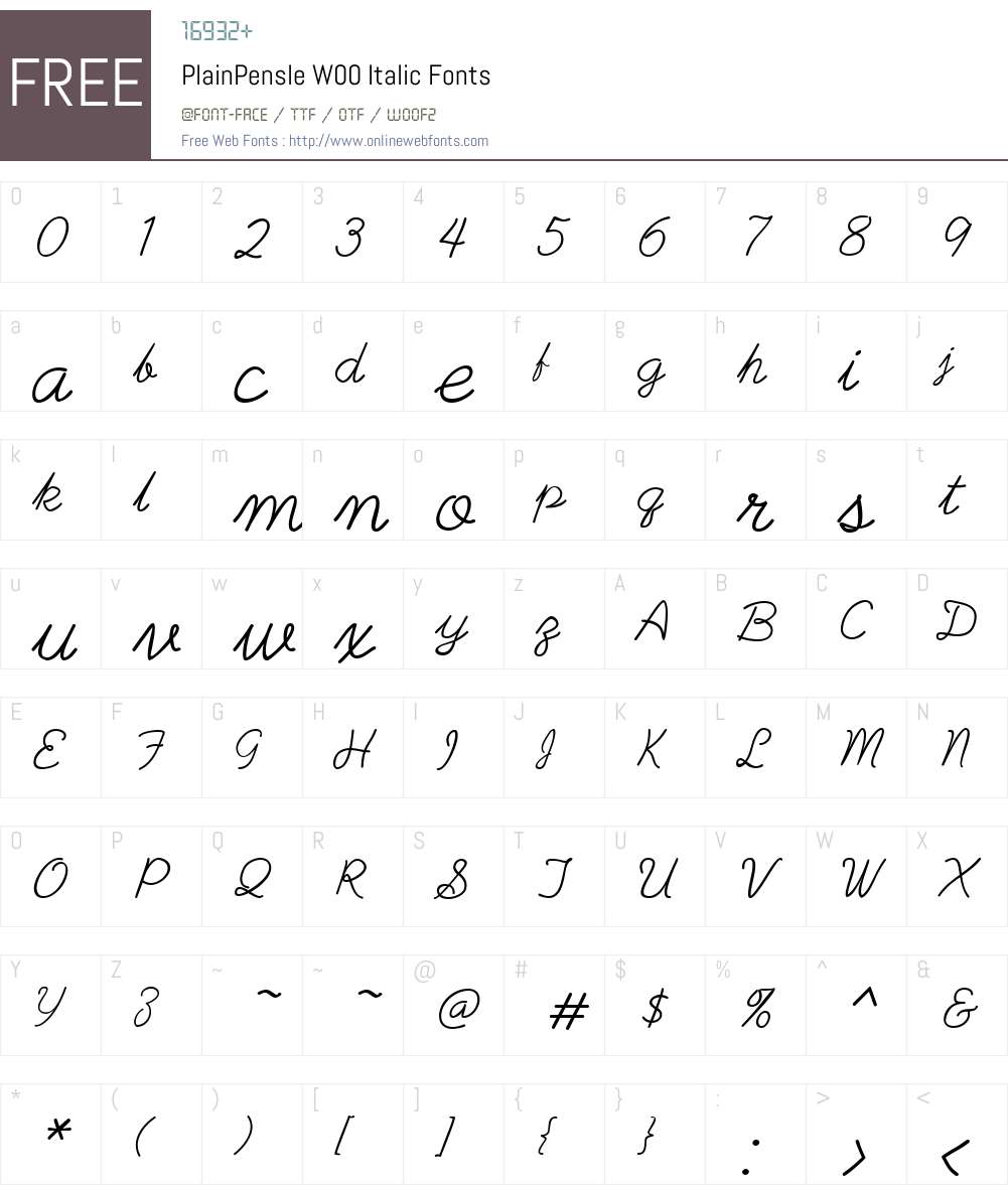 PlainPensleW00-Italic Font Screenshots