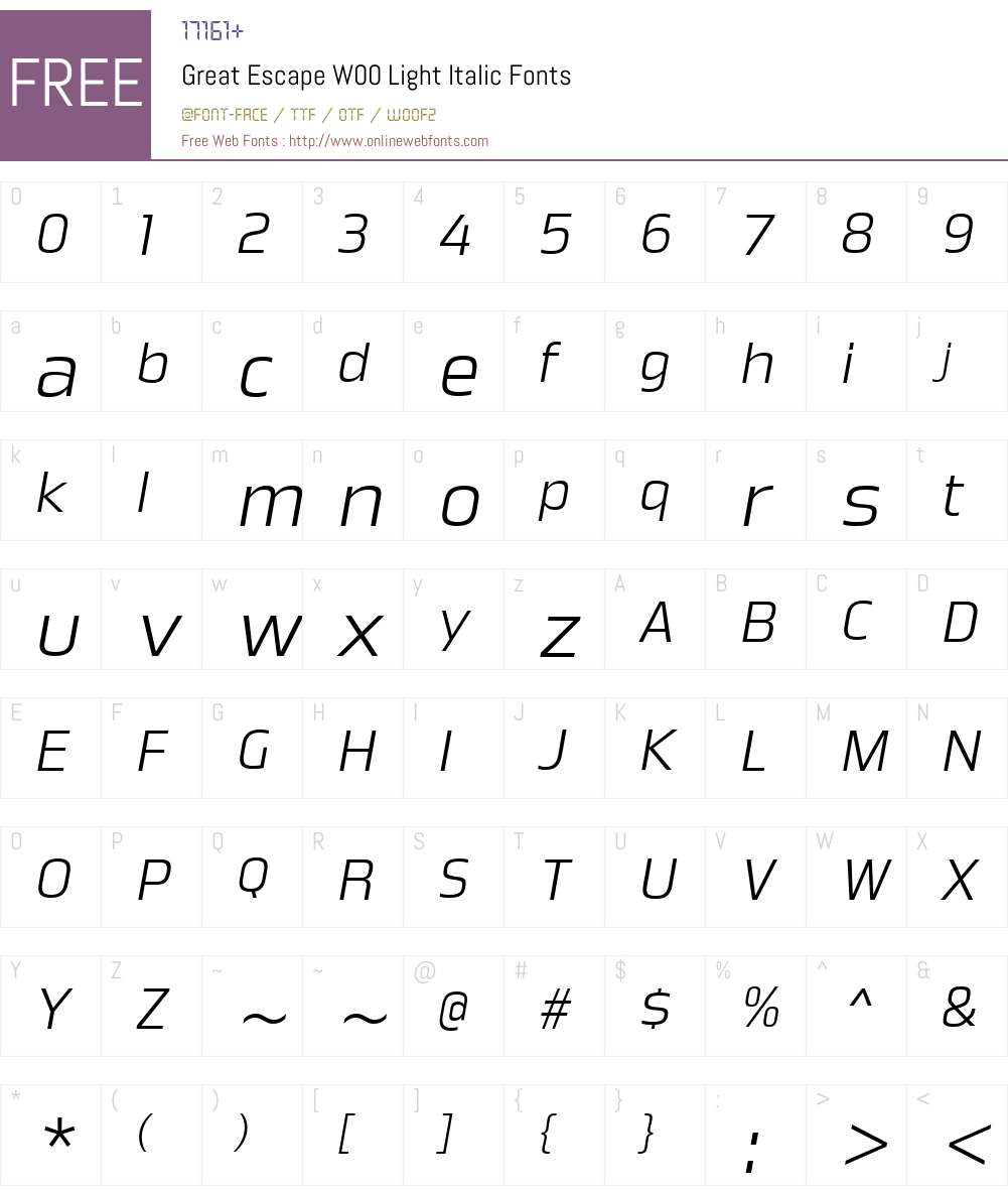 GreatEscapeW00-LightItalic Font Screenshots