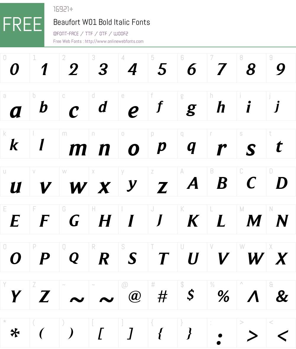BeaufortW01-BoldItalic Font Screenshots