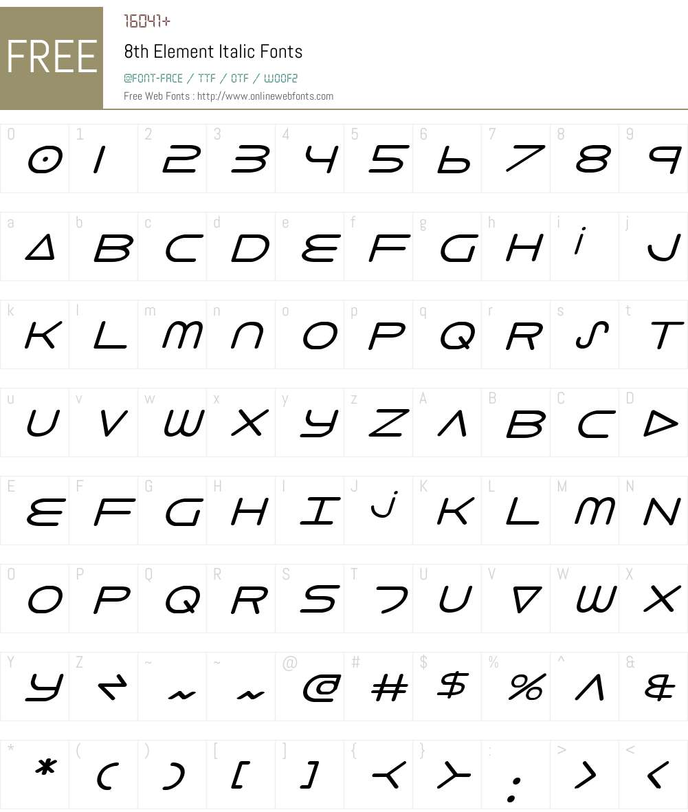 8th Element Italic Font Screenshots