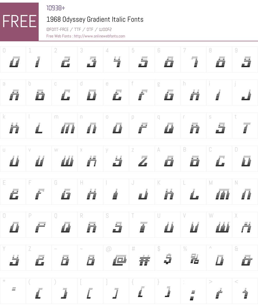 1968 Odyssey Gradient Italic Font Screenshots