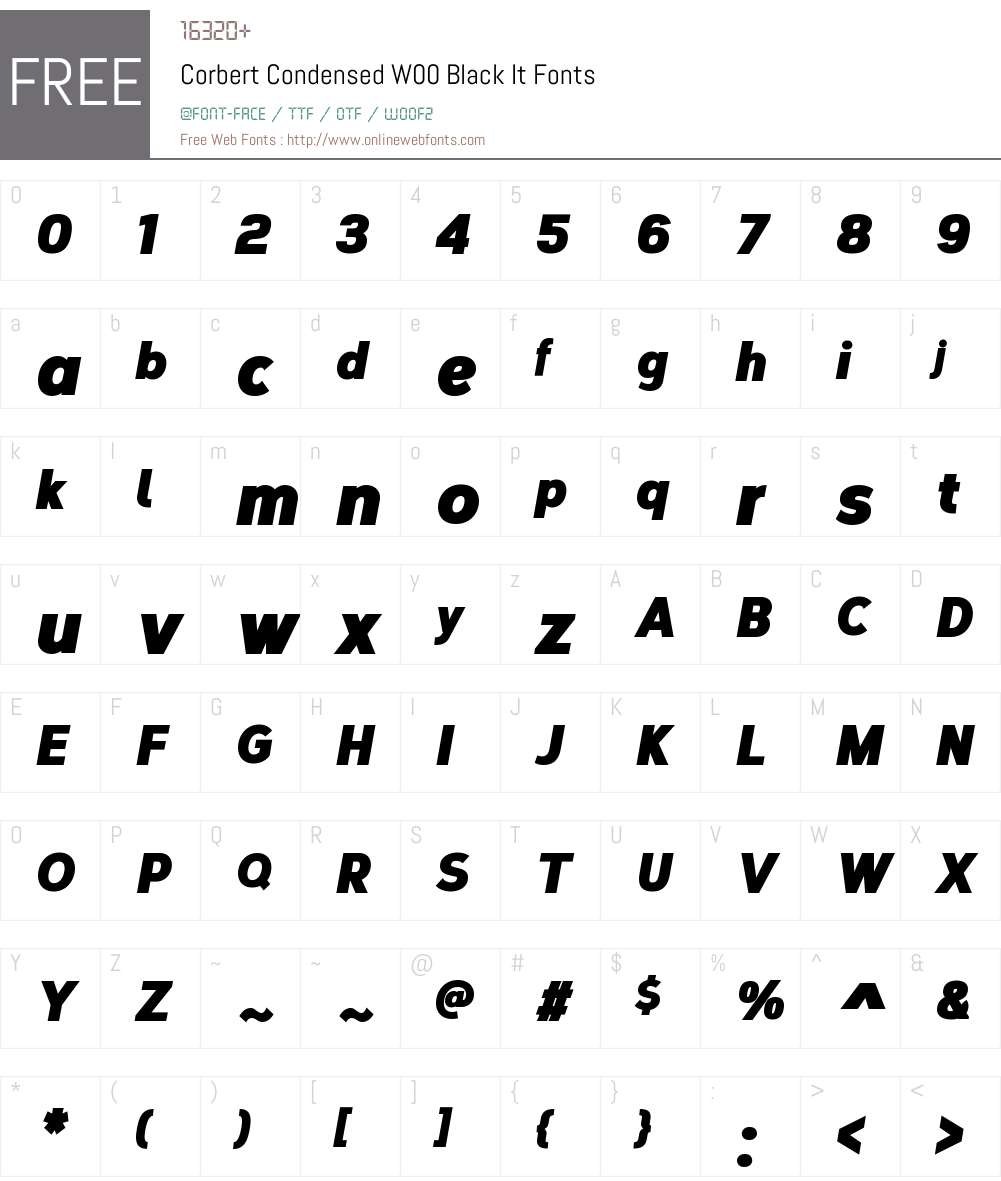 CorbertCondensedW00-BlackIt Font Screenshots
