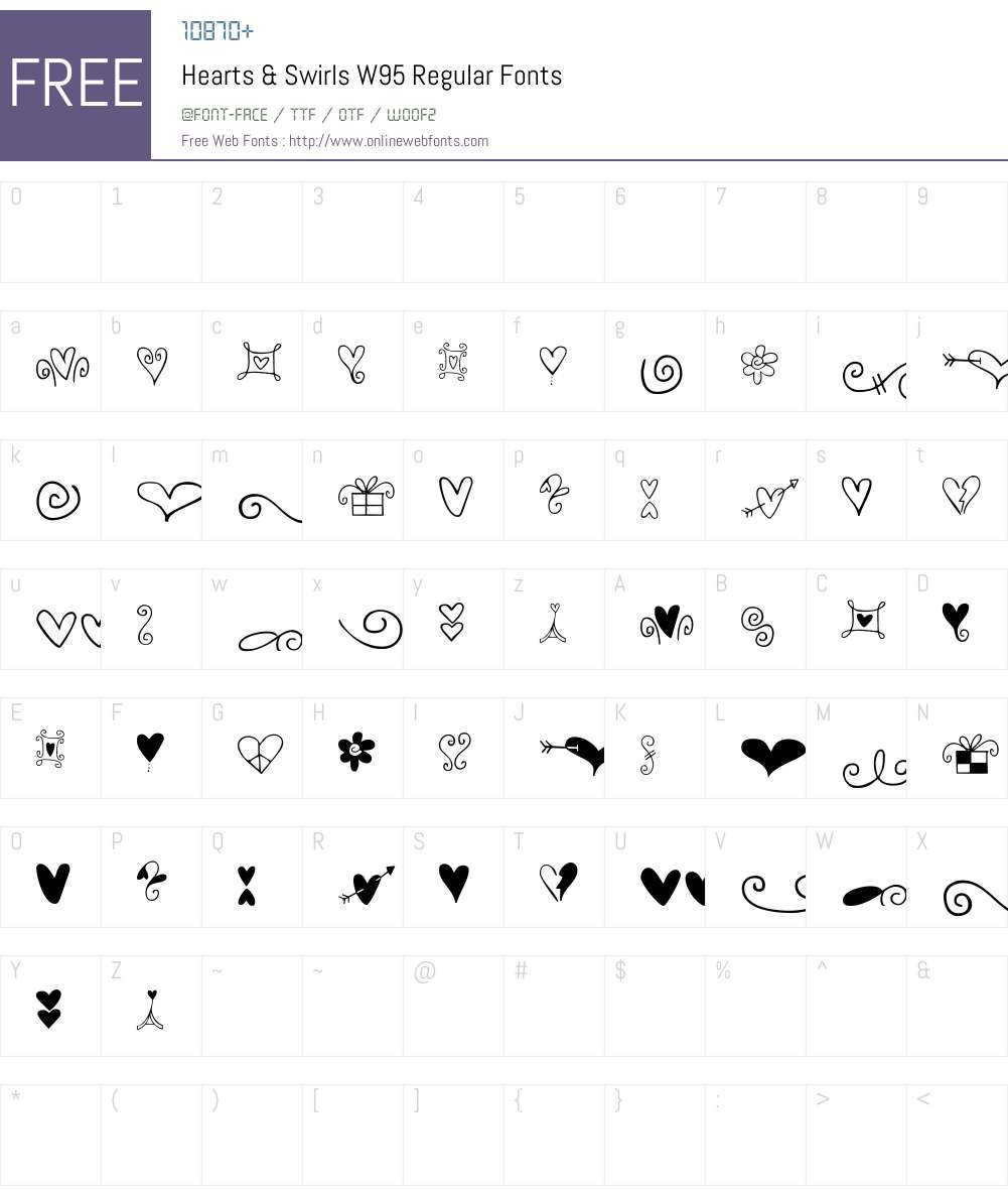 Hearts&SwirlsW95-Regular Font Screenshots