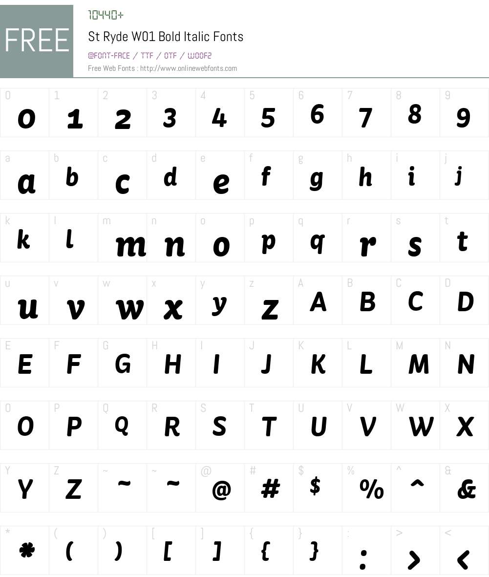 StRydeW01-BoldItalic Font Screenshots