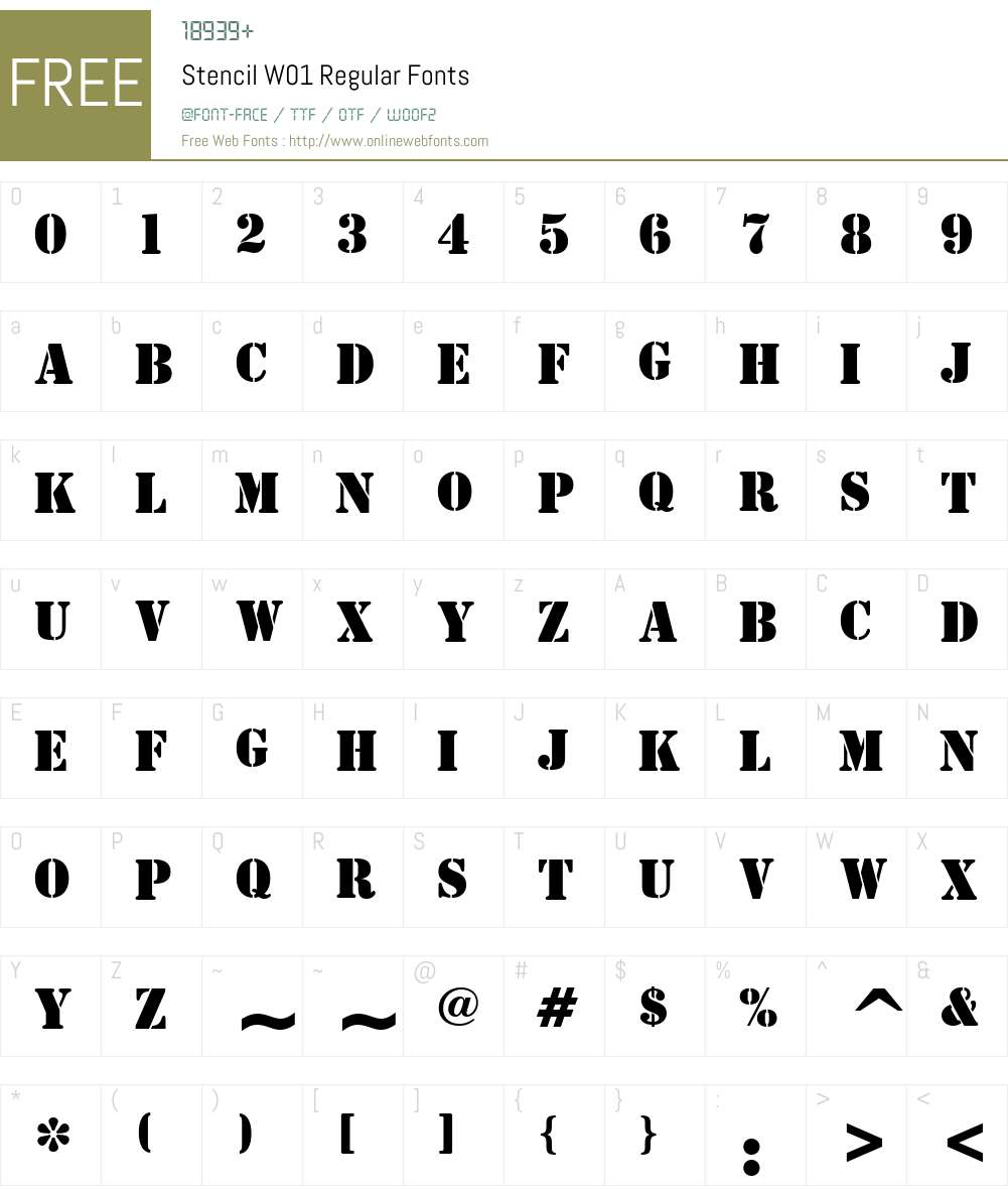 StencilW01-Regular Font Screenshots