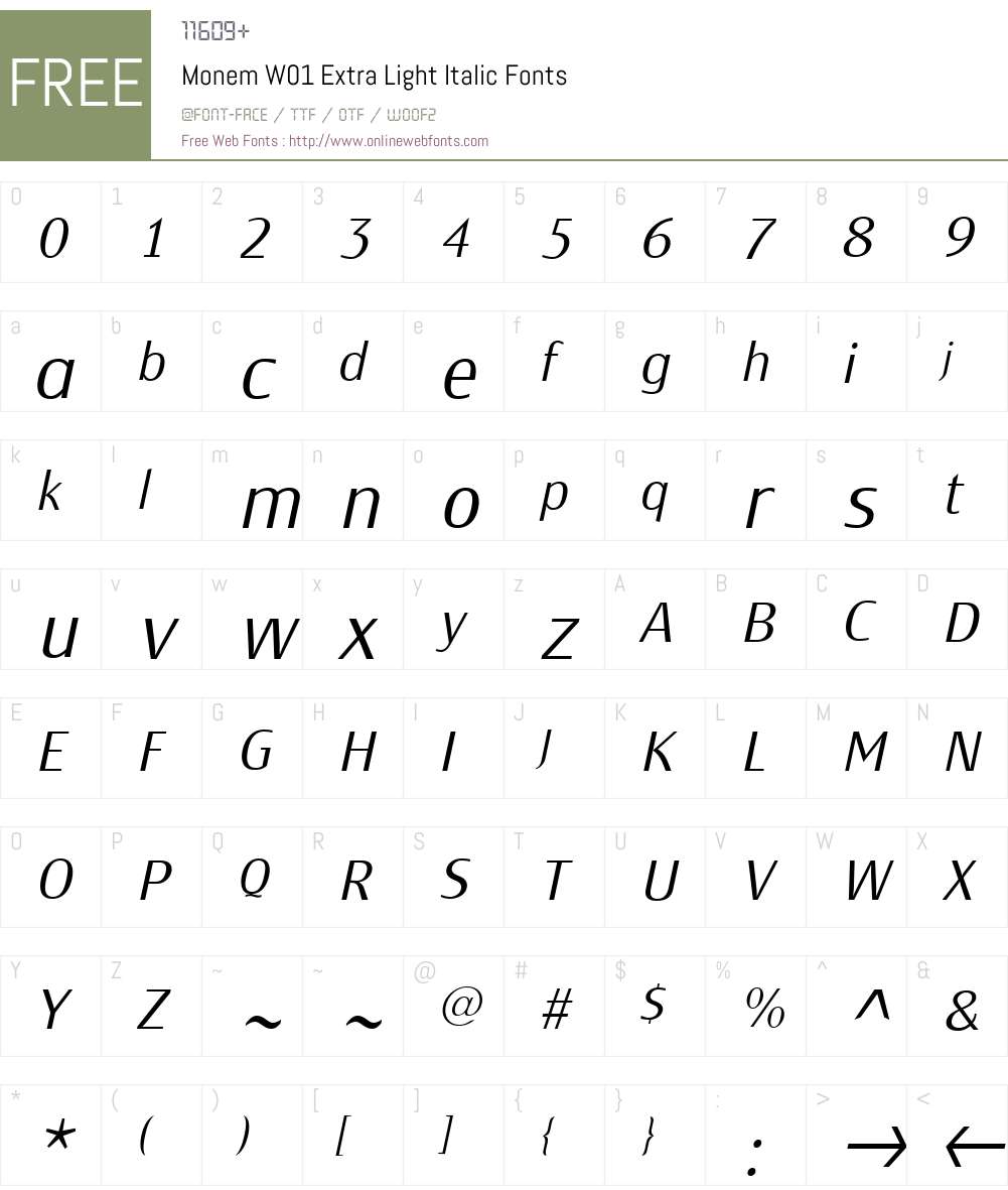 MonemW01-ExtraLightItalic Font Screenshots