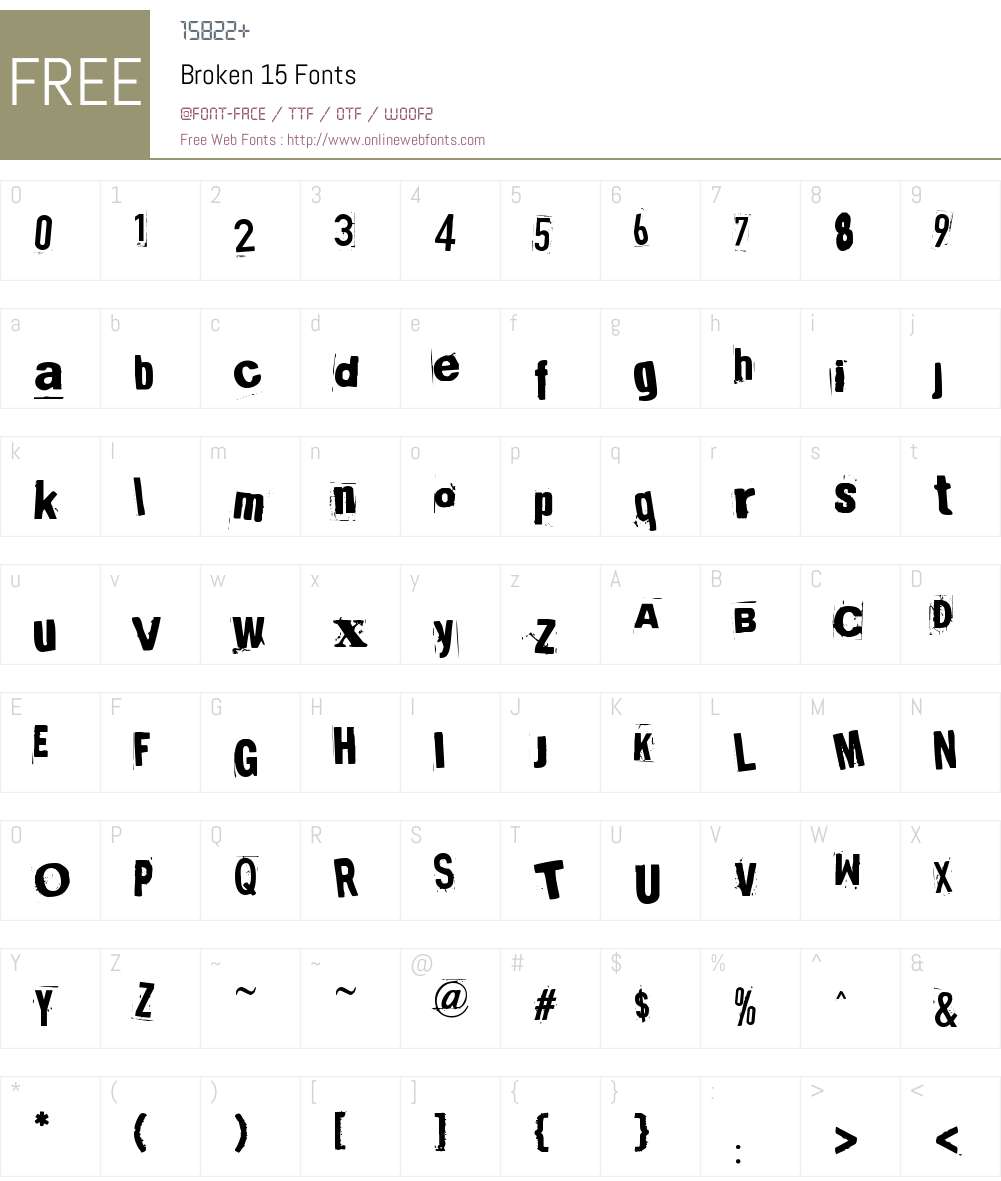 Broken 15 Font Screenshots