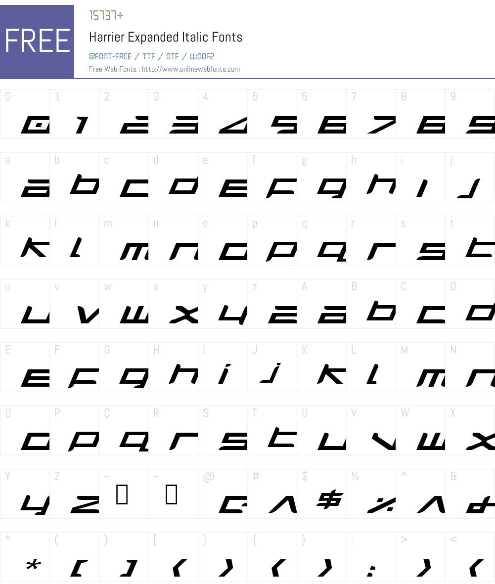 Harrier Expanded Italic Font Screenshots