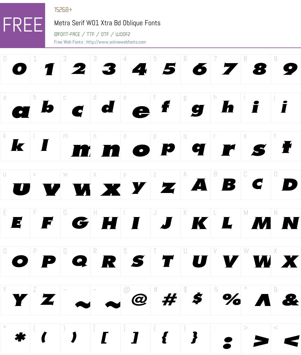MetraSerifW01-XtraBdOblique Font Screenshots