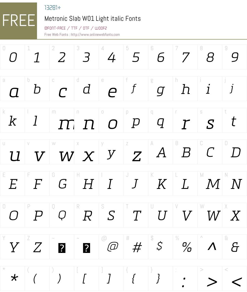 MetronicSlabW01-Lightitalic Font Screenshots