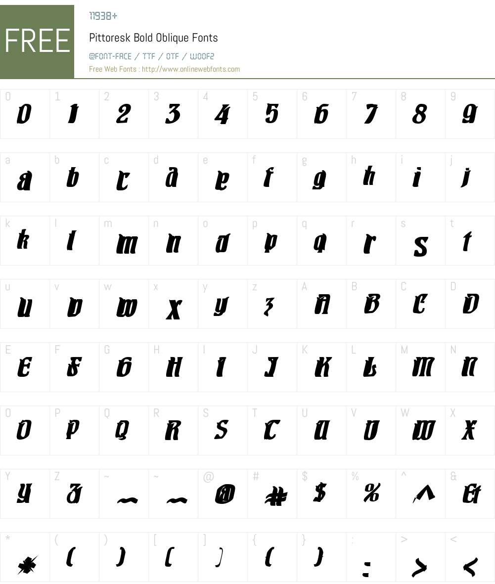 Pittoresk Bold Oblique Font Screenshots