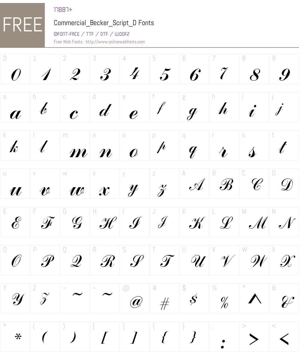 Commercial Becker Script D Font Screenshots