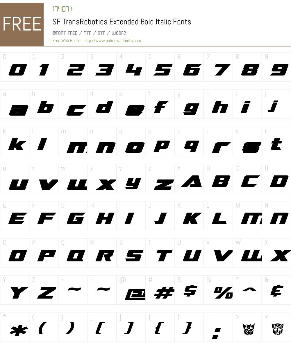 SF TransRobotics Extended Font Screenshots