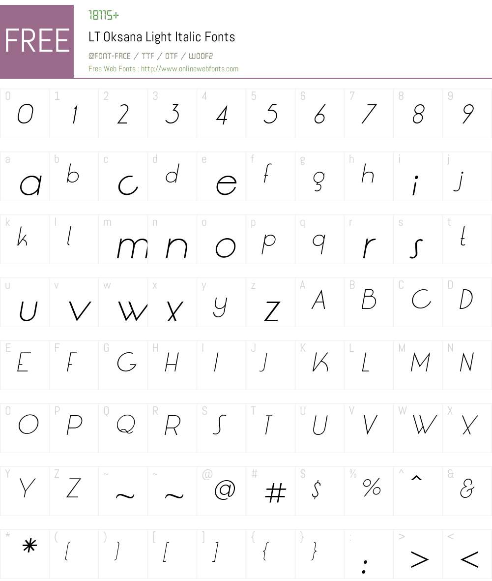 LT Oksana Light Font Screenshots