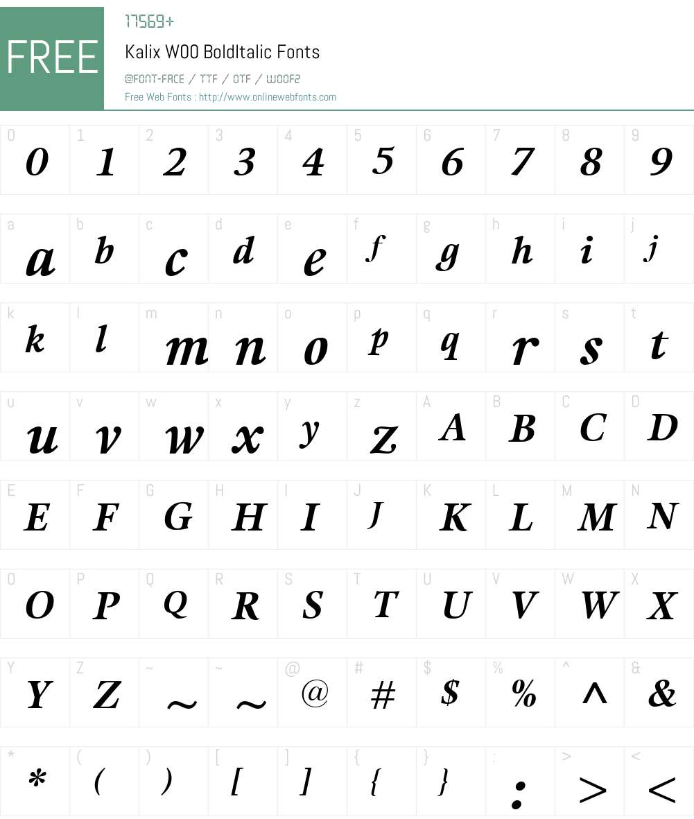 KalixW00-BoldItalic Font Screenshots