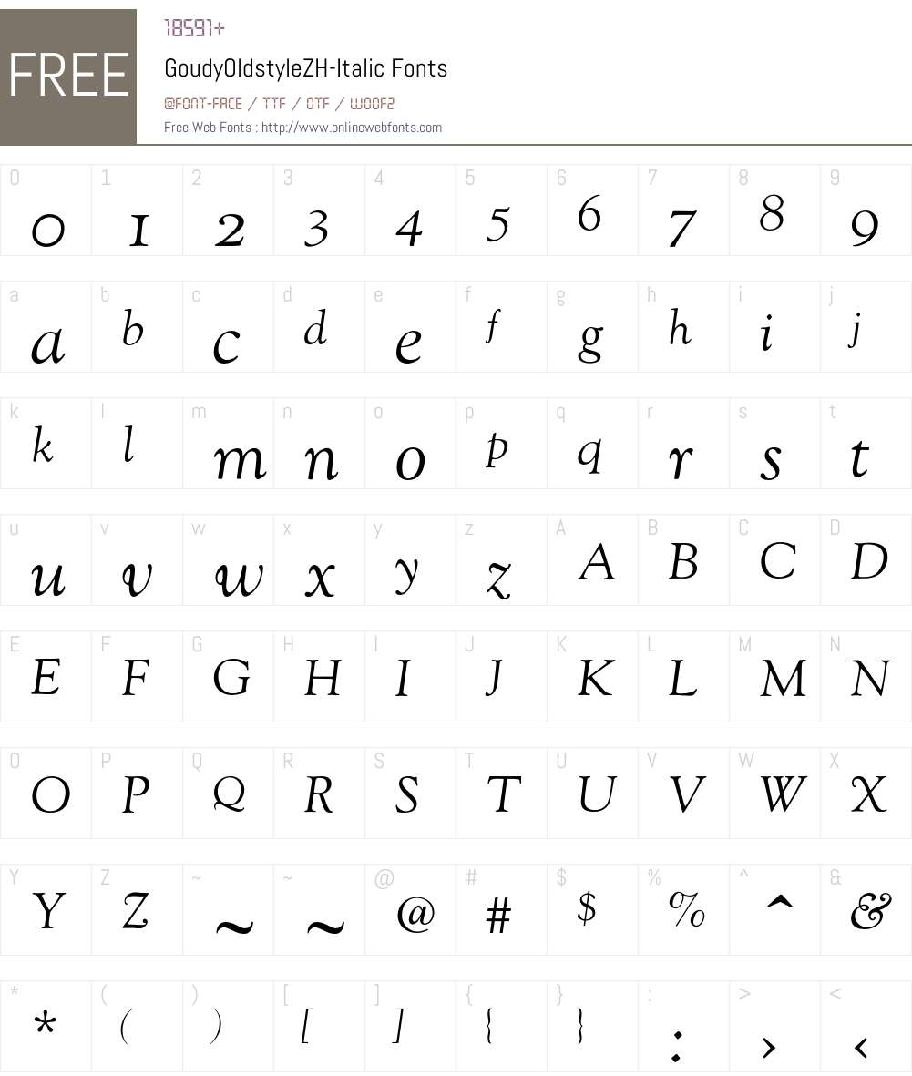 GoudyOldstyleZH-Italic Font Screenshots