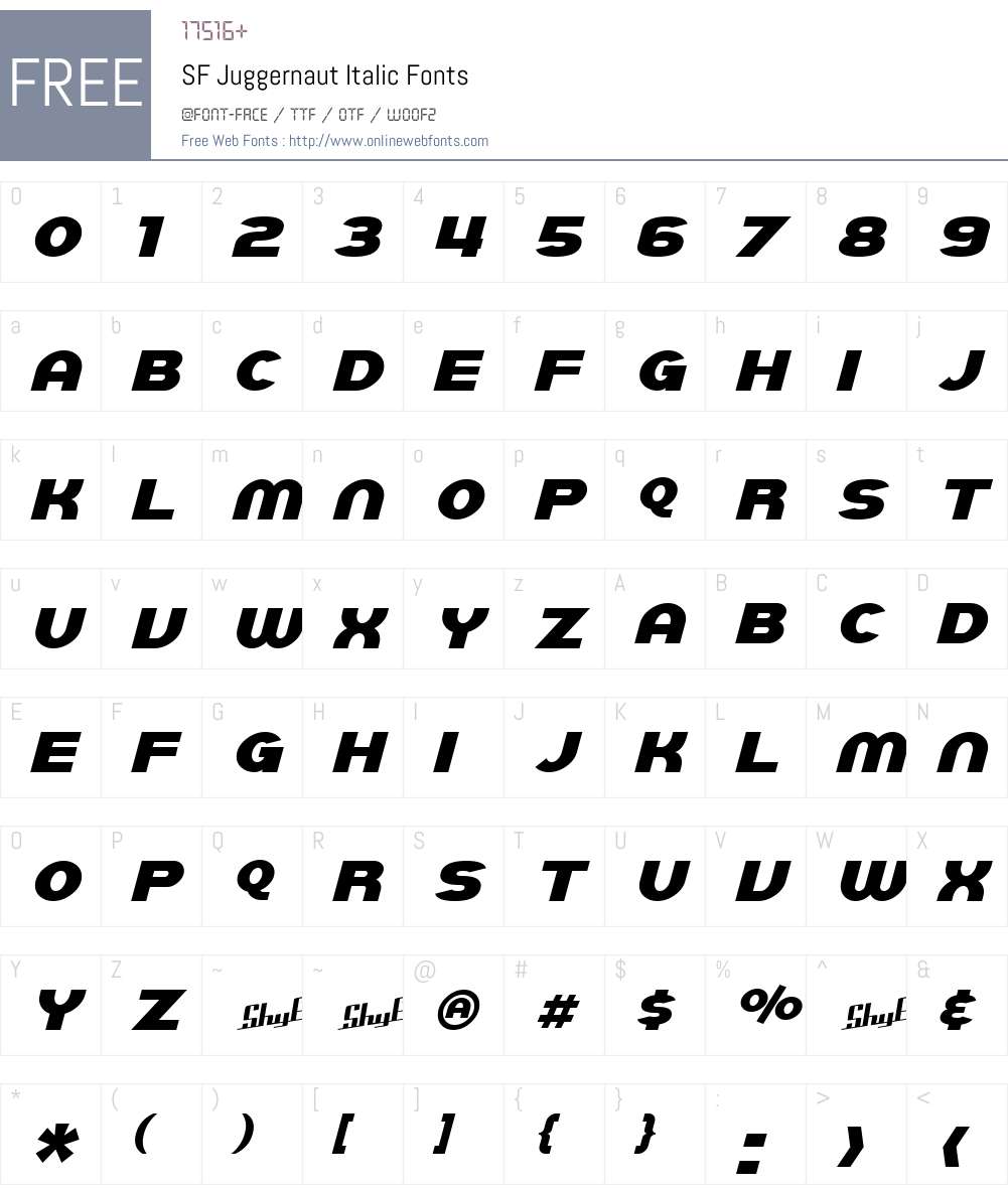 SF Juggernaut Font Screenshots