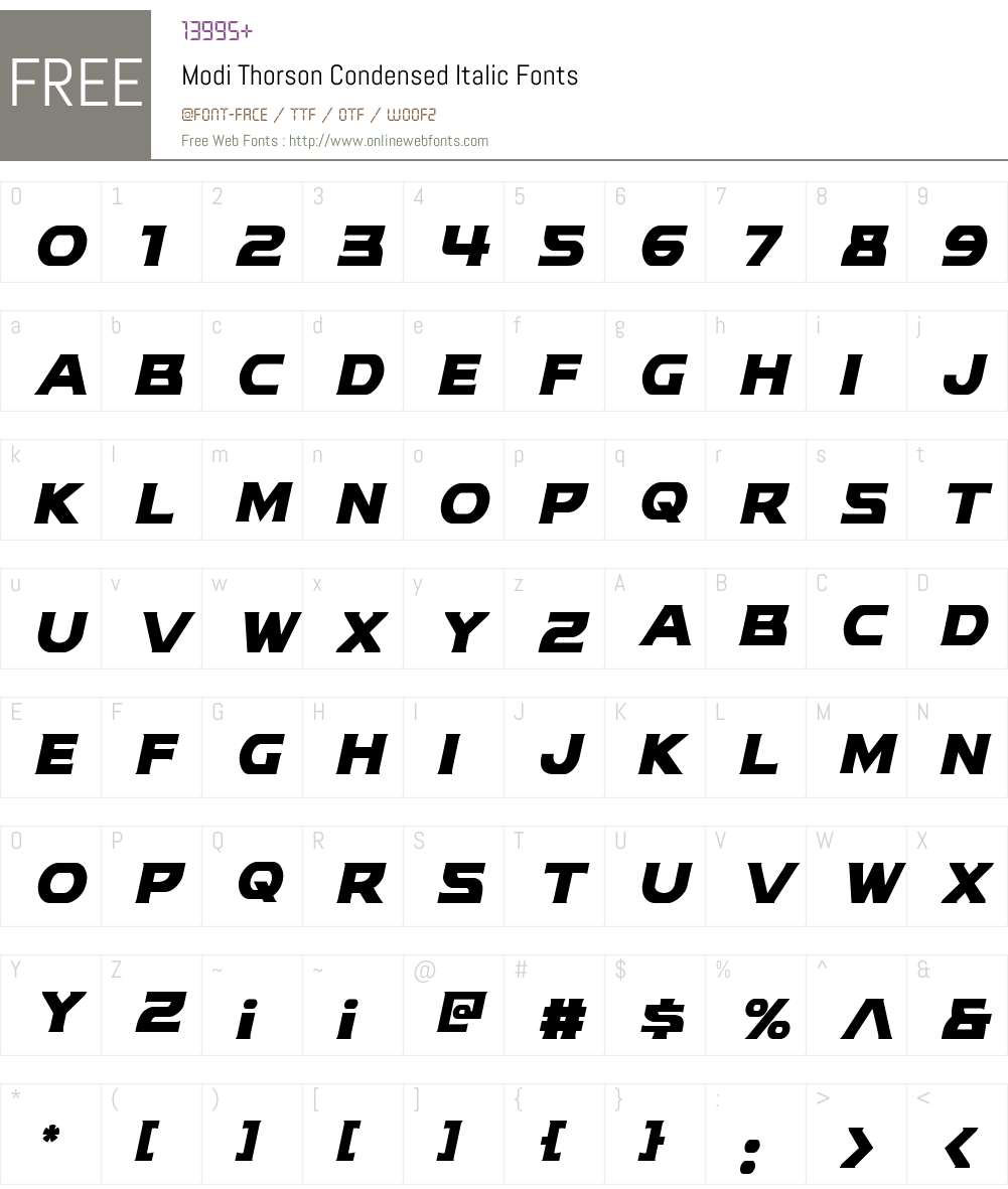 Modi Thorson Condensed Italic Font Screenshots